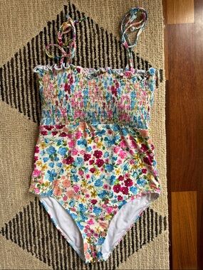 Baltic Born Pink Floral One-Piece Swimsuit with Blue and Green Accents